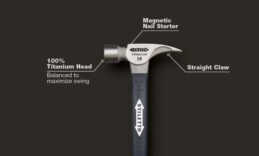 hammer showing its parts written on its side in a black background
