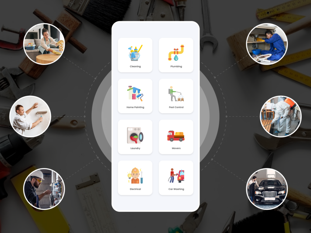 a mobile screen with different handyman apps
