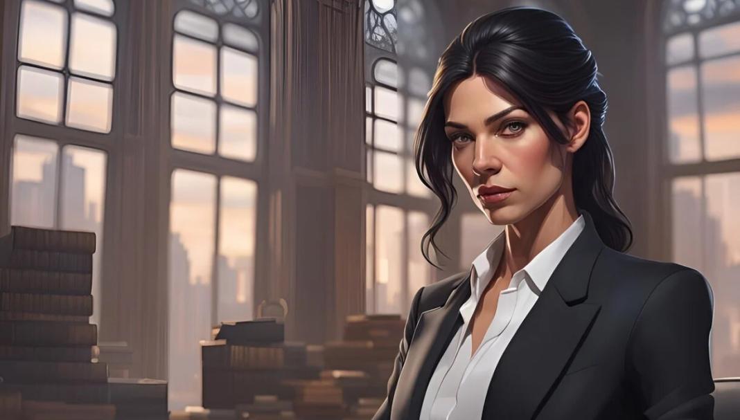 a lady lawyer with lawyer dress bold and courageous