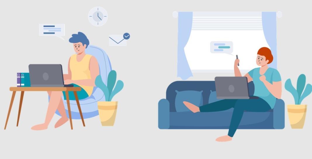 persons working on a bed and on a table chair showing how they work with a home wifi