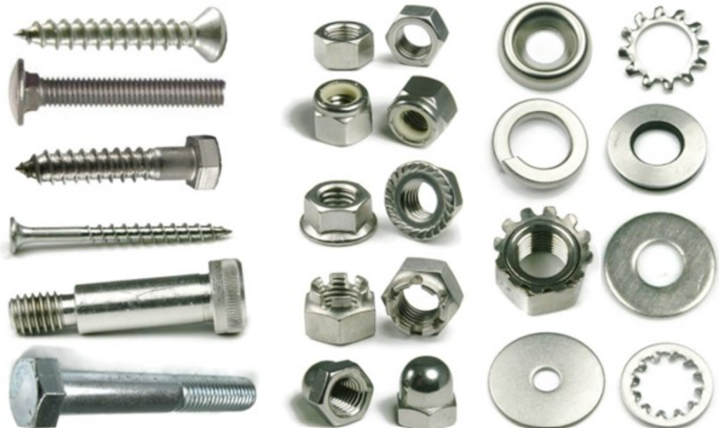 nuts, bolts and screws in white background