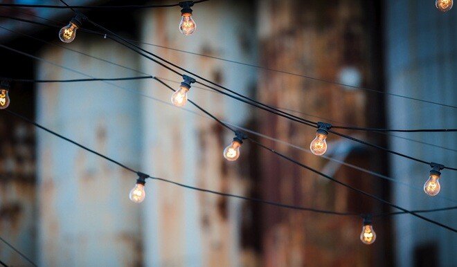 a series of small lights wired outside the house