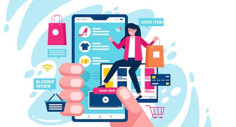 a comic lady sitting on top of digital apps with digital screens on the background