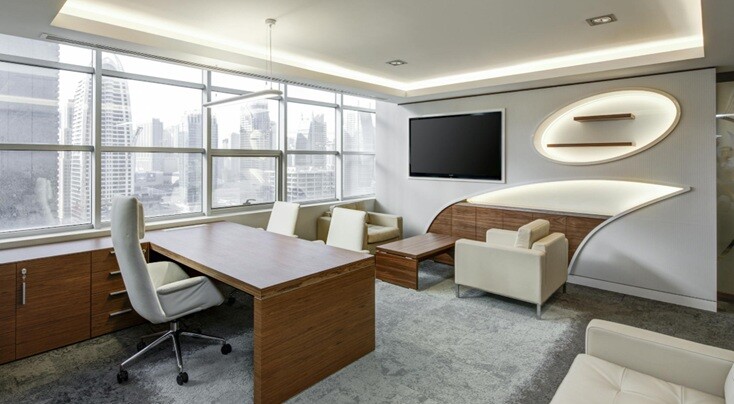 interior design of a modern office office table and chairs