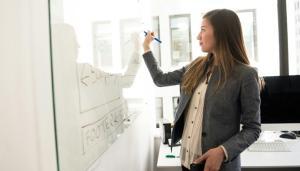 a lady writing on a white board as part of behavior training