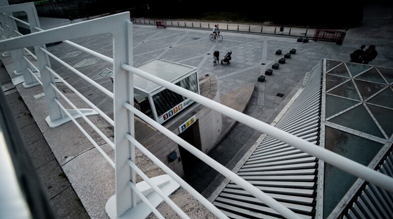 an industrial setting with handrails providing safety