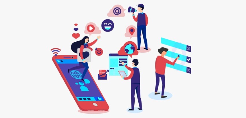 mobile app components shown as layouts with different icons