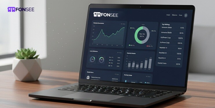 Fonsee app seen on the laptop placed on a study table