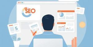 a person looking on the SEO graphs in the form of a cartoon