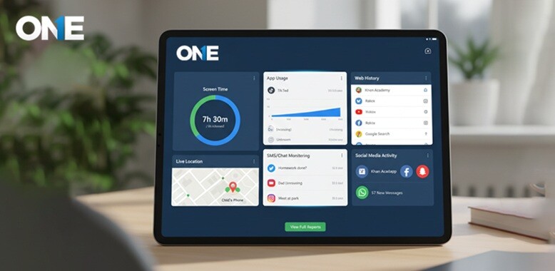 The onespy app shown on a tab with analytical screens