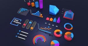 graphs and tables in vibrant colors showing different stats