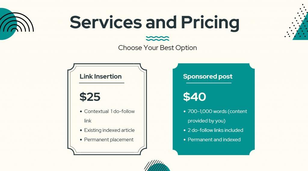 Services and Pricing InPeaks link insertion and sponsored posts