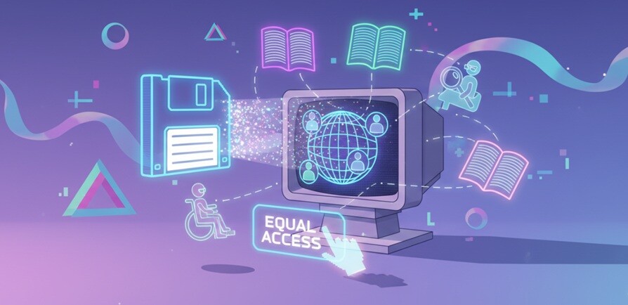 graphical computer, accessories and files in bluish violet background