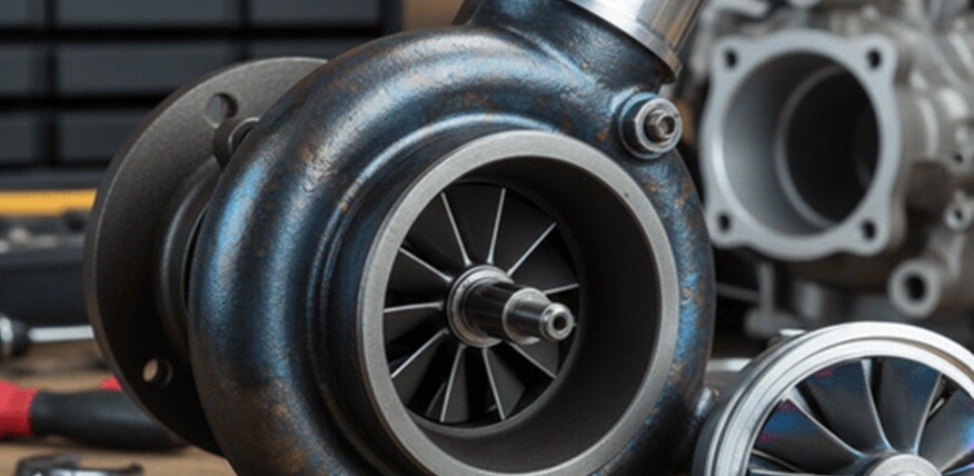 a turbo engine in black color looks mechanical component
