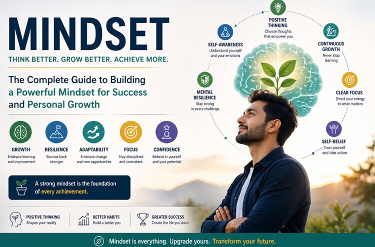 Mindset concept illustration showing personal growth, confidence, focus, and mental resilience for success