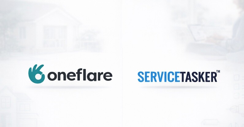 oneflare and service tasker words written on a while background