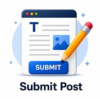 Submit post illustration showing content editor and pencil representing guest post submission and content contribution