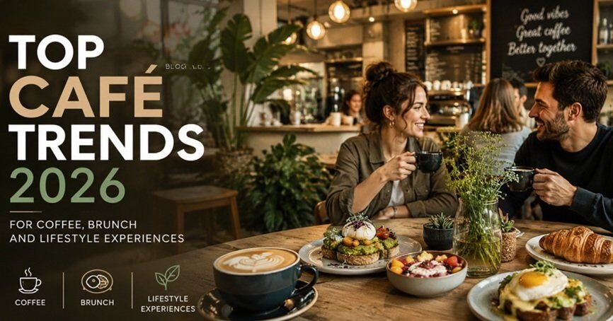 Modern café interior with people enjoying coffee and brunch, representing top café and coffee culture trends in 2026