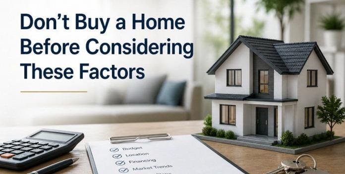 Modern home buying scene with a miniature house, keys, calculator, and checklist on a desk in a bright, minimalist living space.