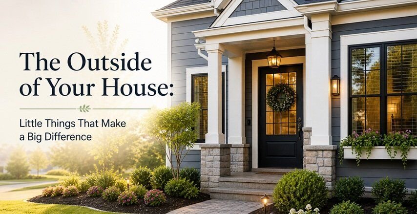 Well-maintained house exterior with landscaped garden, stone pathway, and warm lighting creating a welcoming curb appeal.