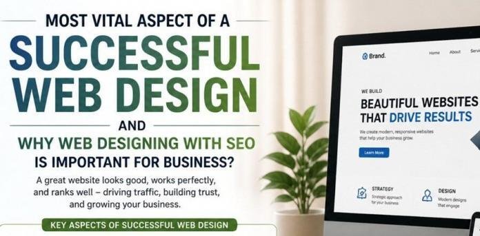 Modern web design workspace with SEO analytics and responsive UI, illustrating the importance of web design and SEO for business growth and online visibility