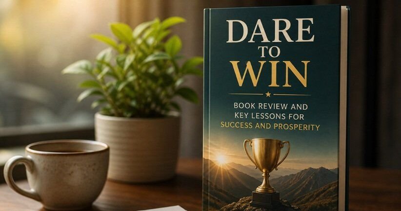 Person reading a motivational book and planning goals, illustrating key lessons for success and prosperity from Dare to Win book review