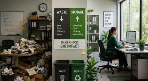Workplace waste management and productivity with organized office recycling