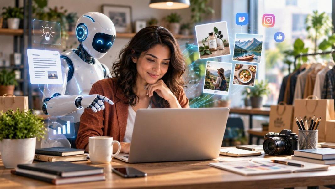 business marketing Small business professional using AI to create authentic marketing content