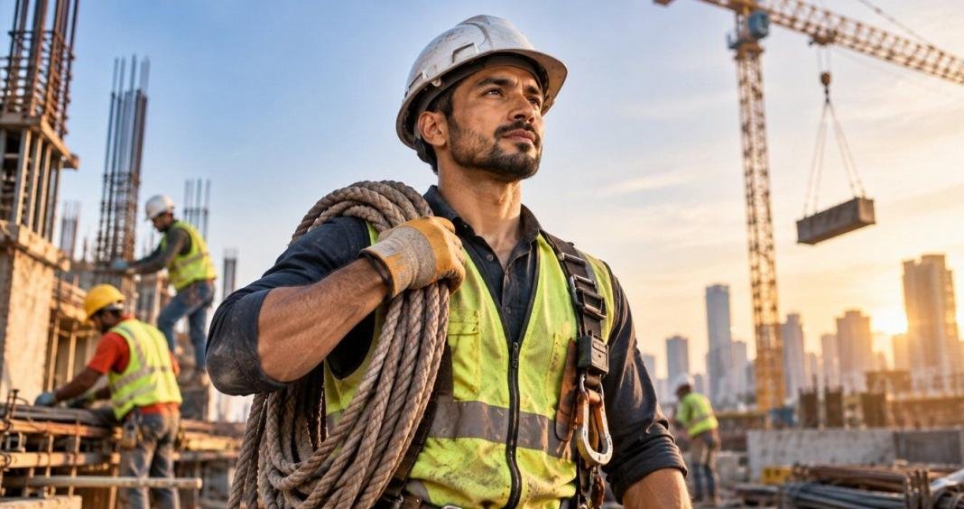 Professional construction worker demonstrating resilience in a physically demanding career