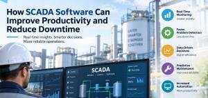 SCADA software dashboard showing real-time industrial monitoring and productivity data to reduce downtime