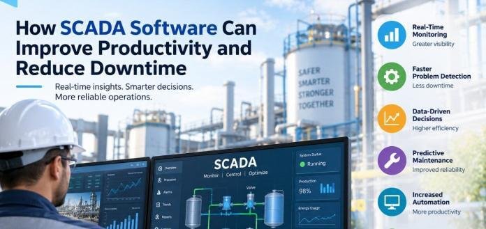 SCADA software dashboard showing real-time industrial monitoring and productivity data to reduce downtime