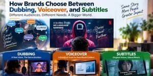 Dubbing, voiceover and subtitles compared for global video localization and multilingual content