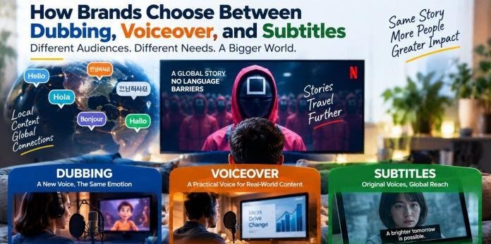 Dubbing, voiceover and subtitles compared for global video localization and multilingual content