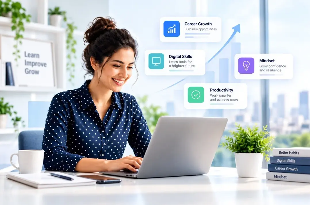 A professional developing digital skills and working toward career growth