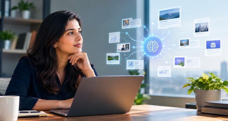Digital marketer analyzing AI-powered search and connected information networks to understand how query fan-out influences brand visibility and AI recommendations.